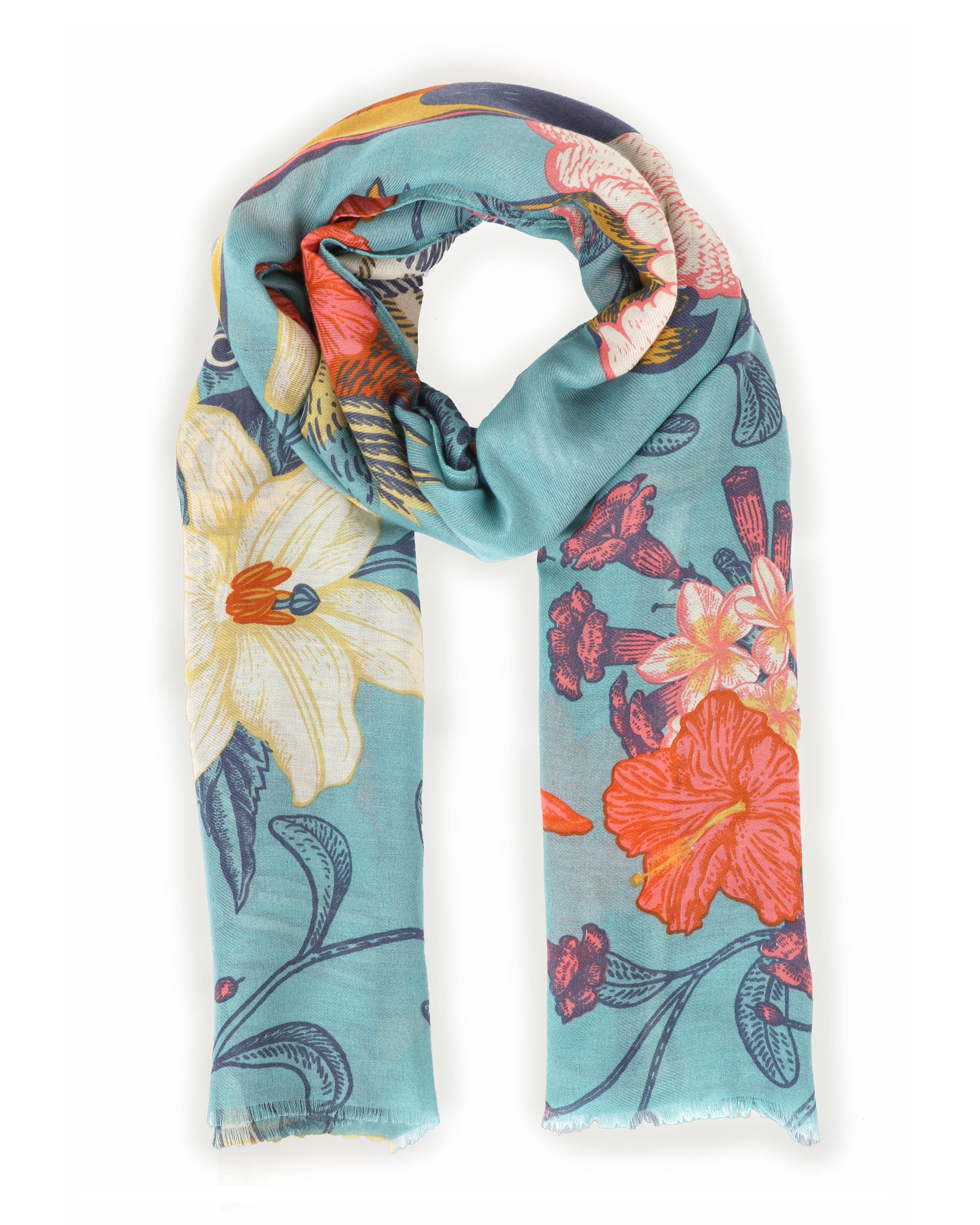 Print Scarf - Tropical Birds - Turquoise