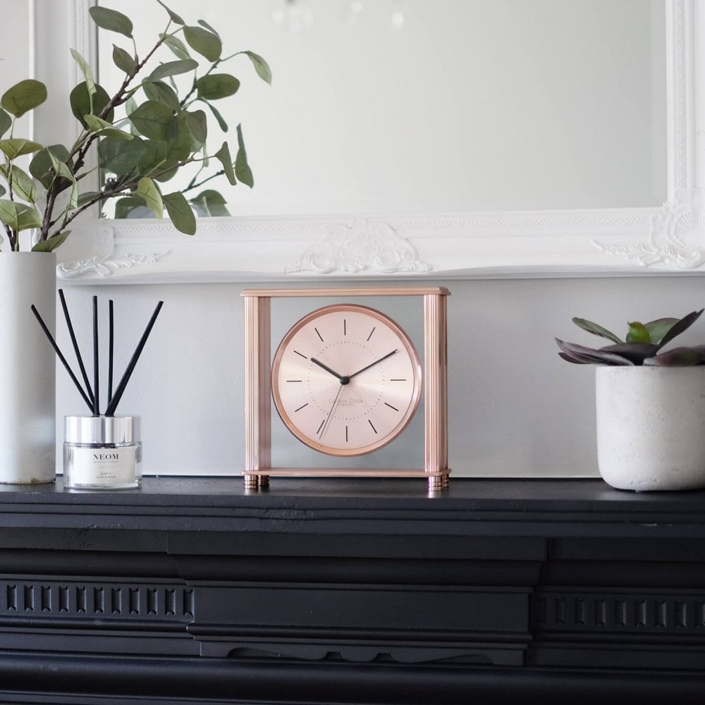 Square Metal and Glass Mantle Clock Large Gold