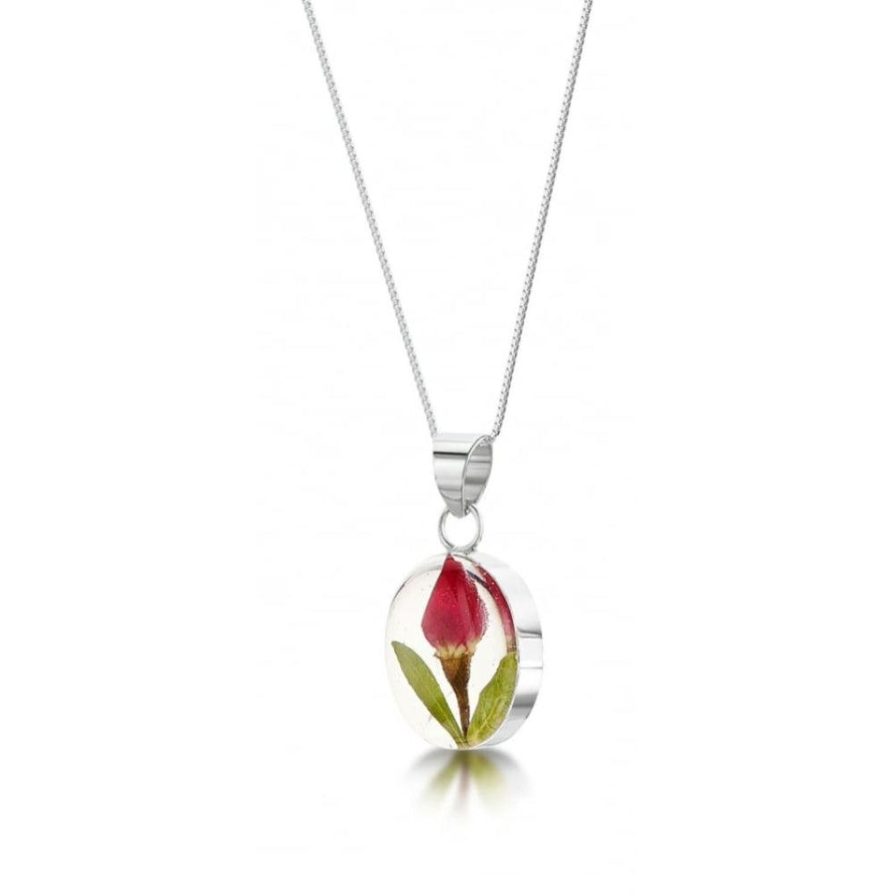 Silver Pendant - Rose bud - Oval