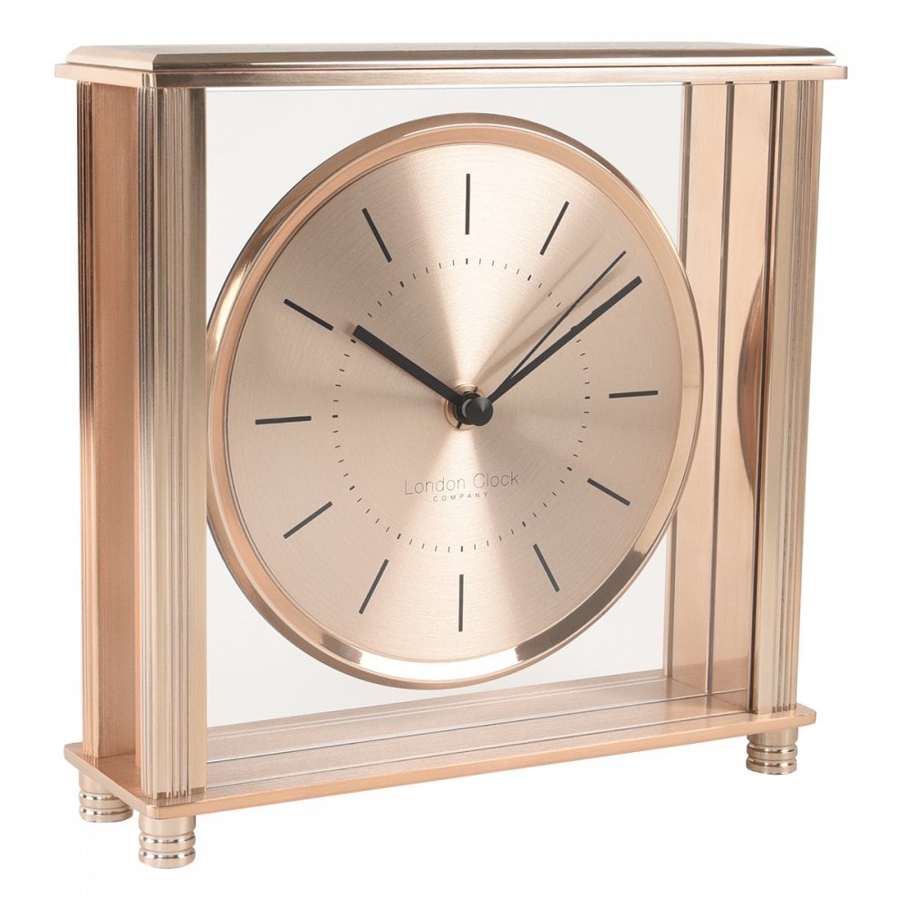 Square Metal and Glass Mantle Clock Large Gold