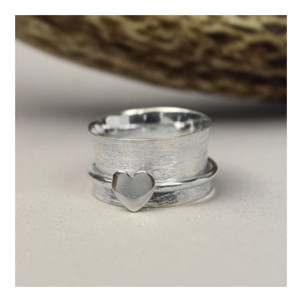 Brushed Silver Band With Single Heart