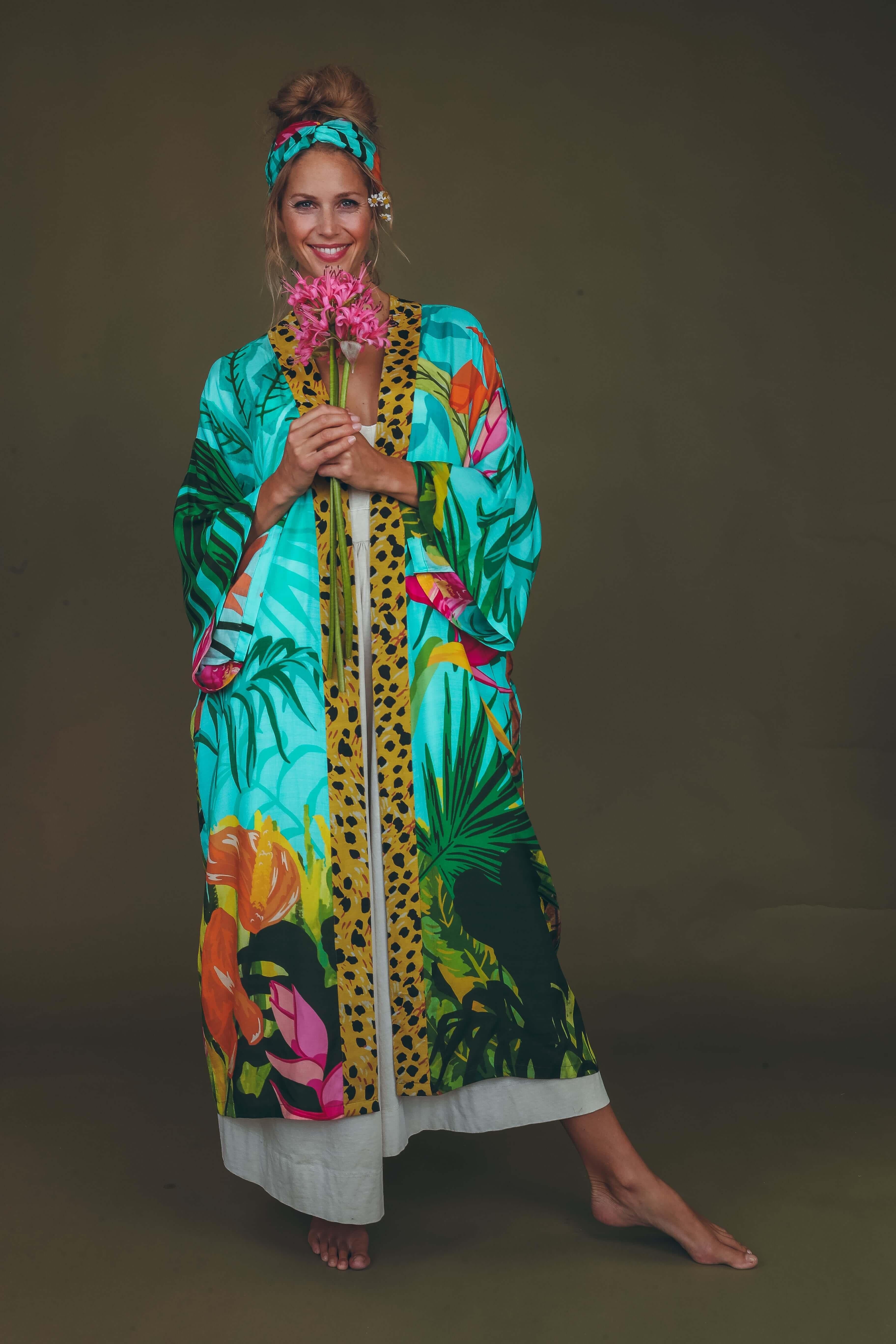 PRINTED KIMONO GOWN - Cheetah