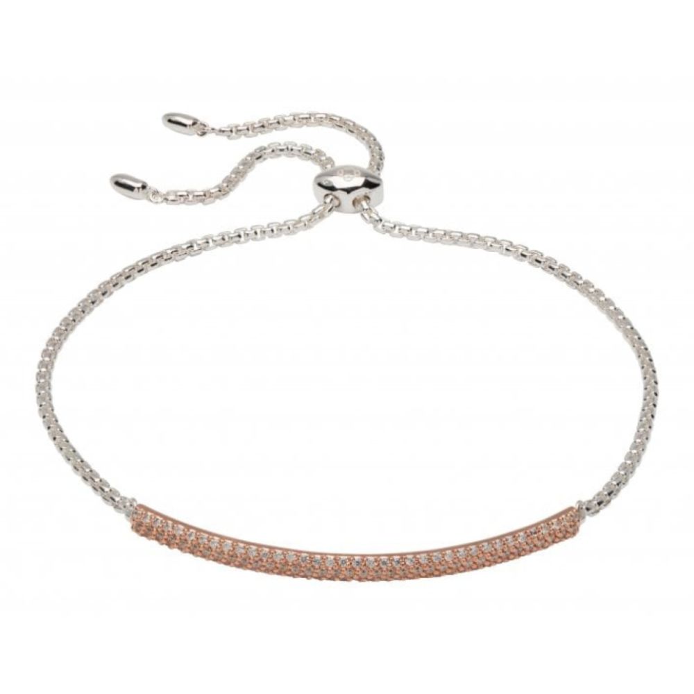 Sterling Silver 925 Bracelet With Rose Gold Plating And CZ Bar