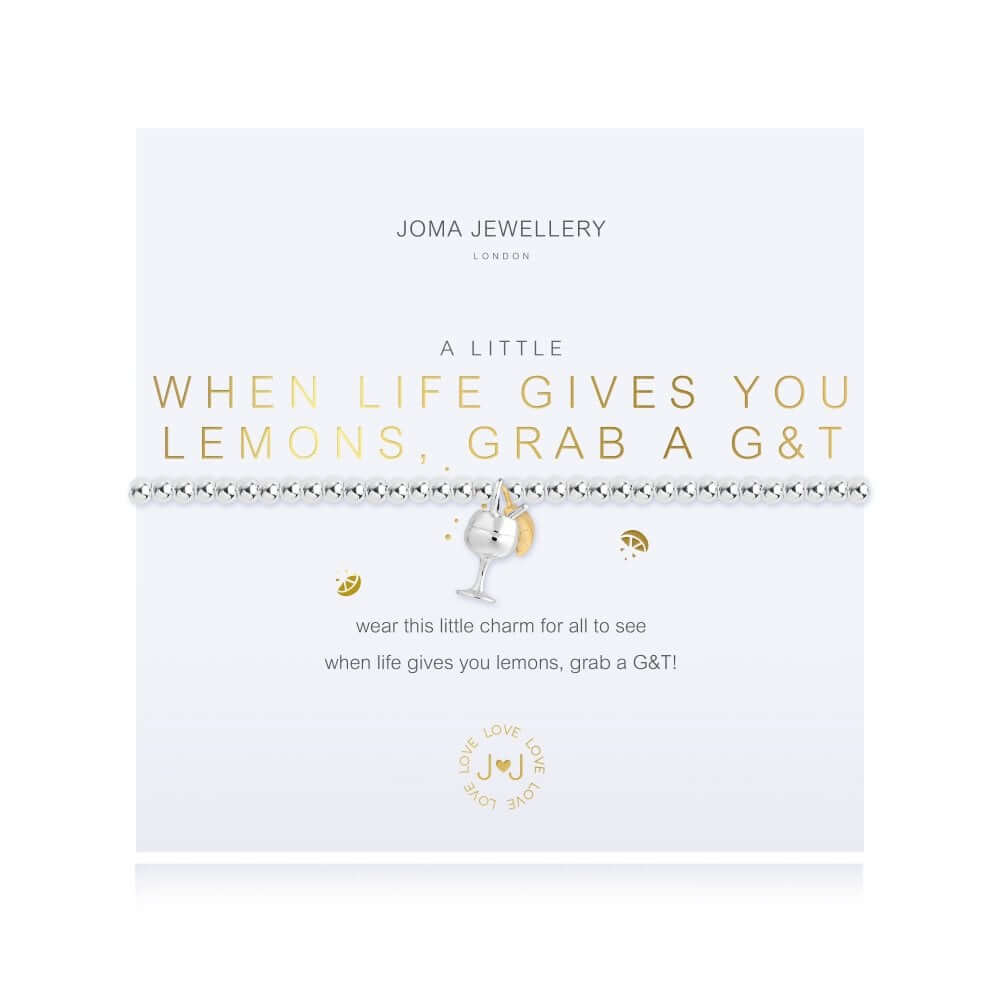 A Little | When Life Gives You Lemons Grab A G&T | Silver | Bracelet | 17.5cm Stretch