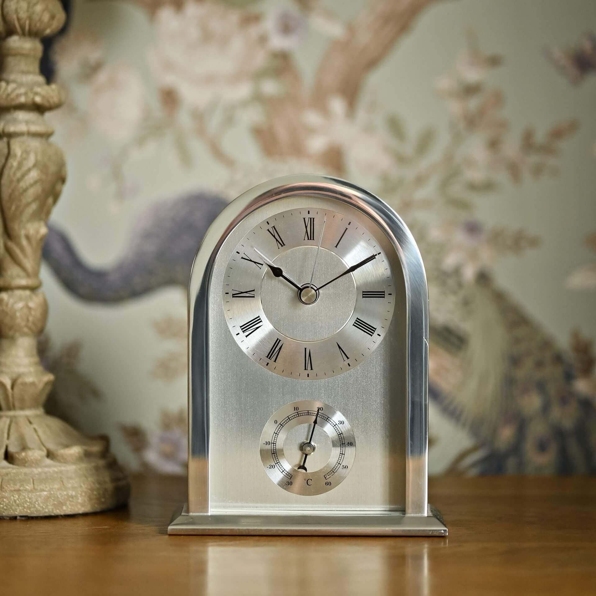 Arched Silver Aluminium Mantel Clock