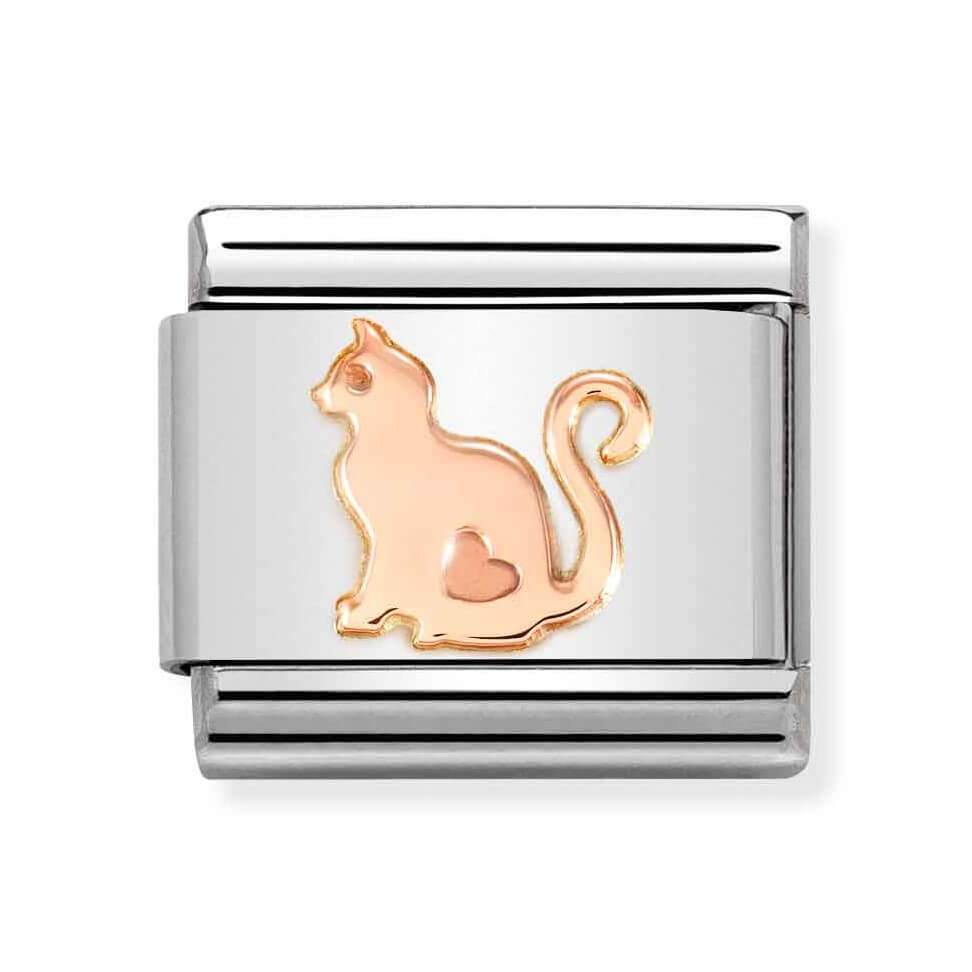 Classic Link In 9K Rose Gold Cat with Heart Symbol