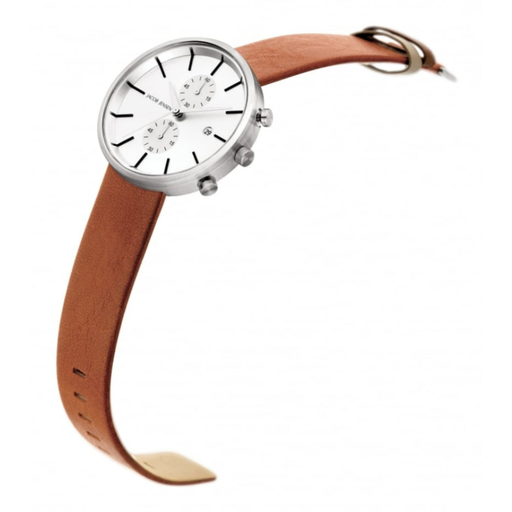 Stainless Steel Silver Dial & Bronze Leather Strap Chronograph Gents Watch