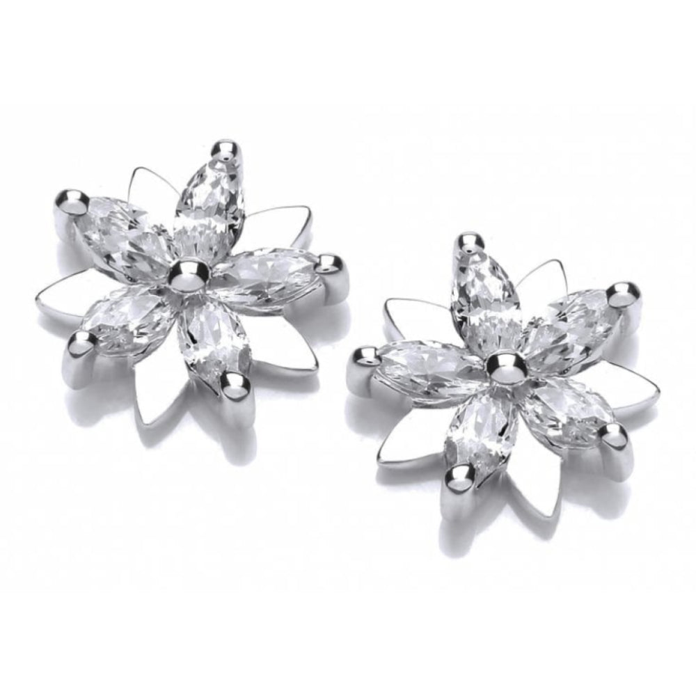 Silver CZ Crysanthemum Earrings