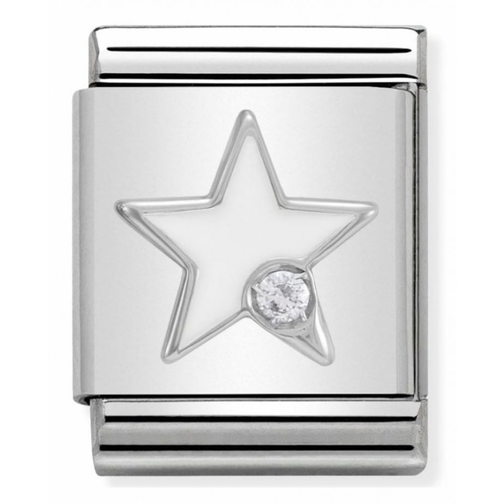 Composable Big Stainless Steel, Sterling Silver, Enamel & Cubic Zirconia White Star Symbol Charm