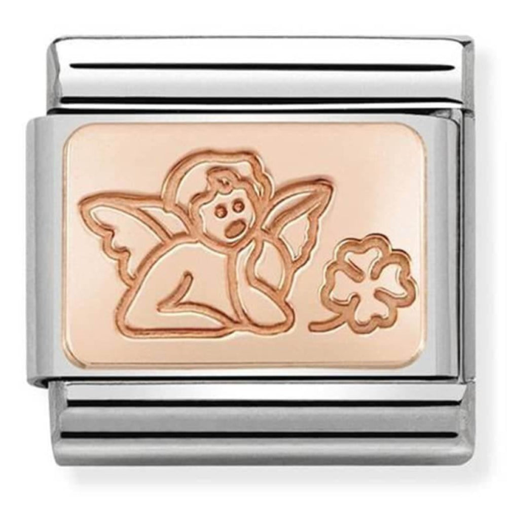 Classic Plates In Steel & 9K Rose Gold Custom Angel Of Good Luck Link