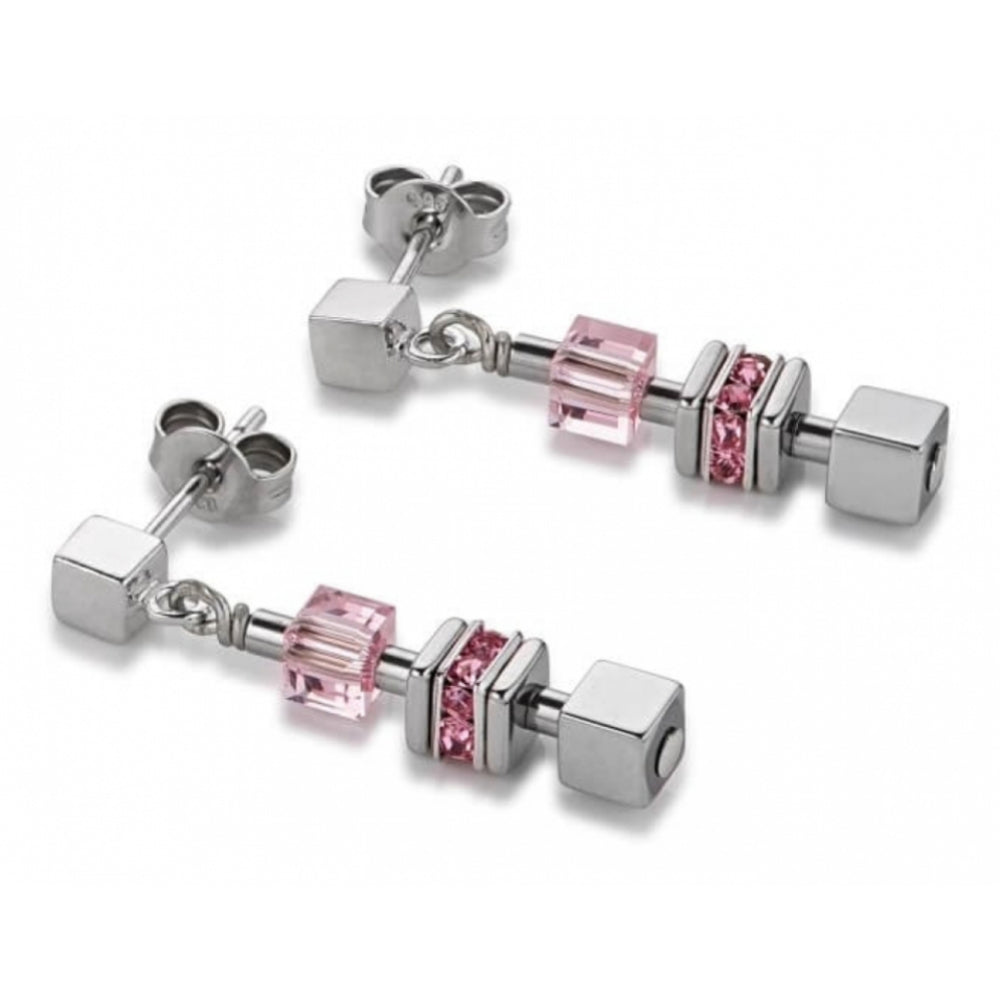 Pink & Silver Geo Cubes Earrings