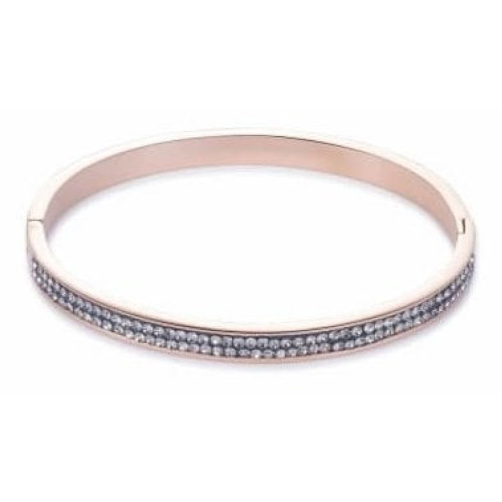 Rose Gold Tone Bangle with Click Closure & Clear Grey Swarovski Crystals
