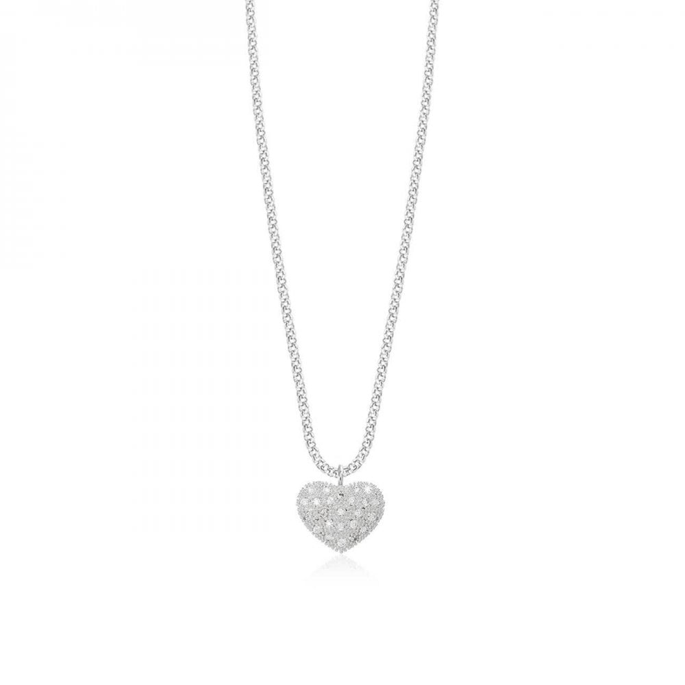 Bella Silver Pave Heart Necklace 64cm + 5cm Ext