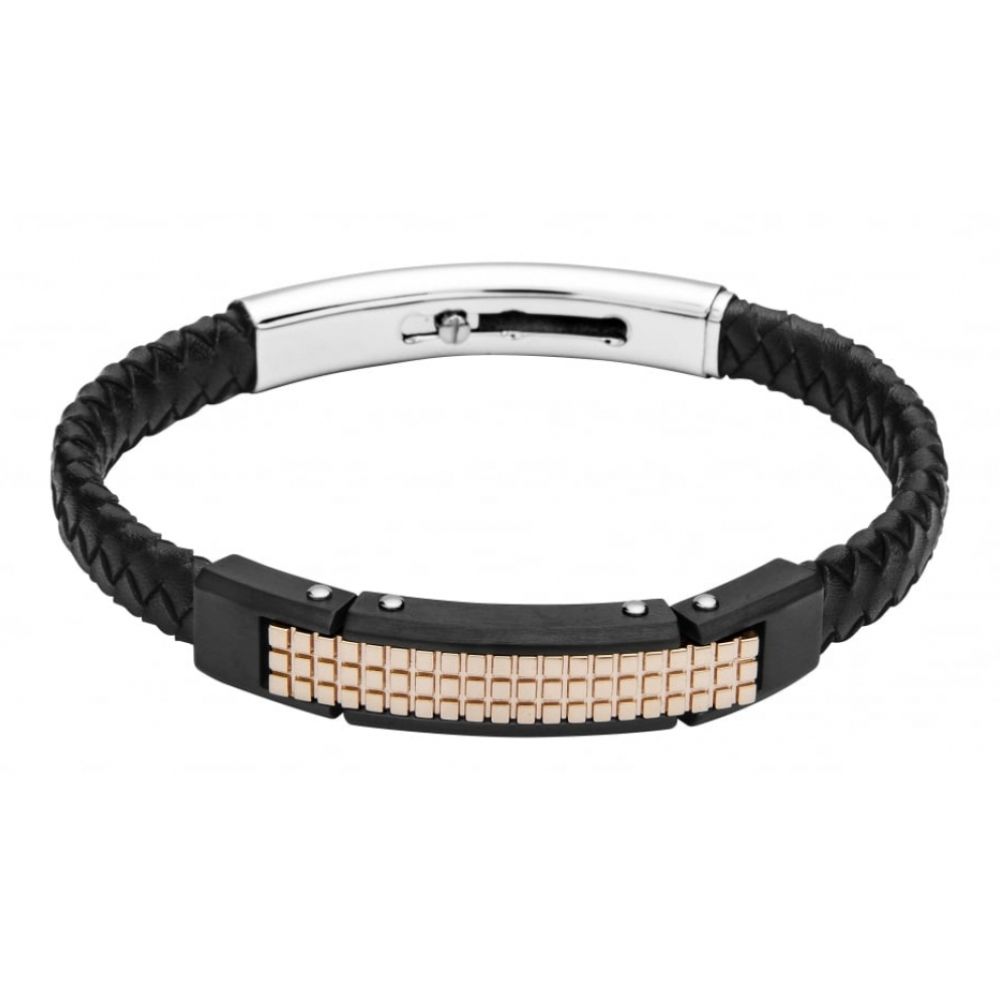 Black Slimline Adjustable Gents Bracelet With Rose Gold & Matt Black Finish