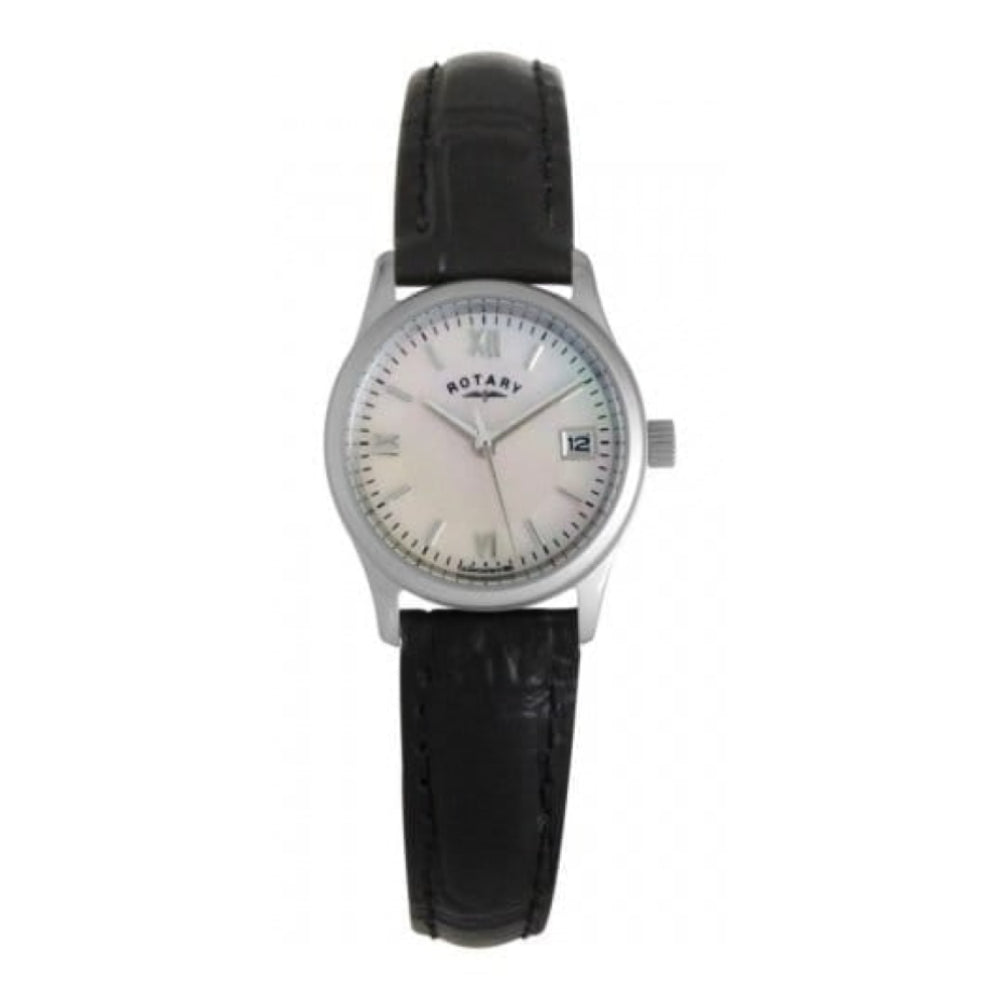 Ladies Petite Croco Black Leather & MOP Dial Watch