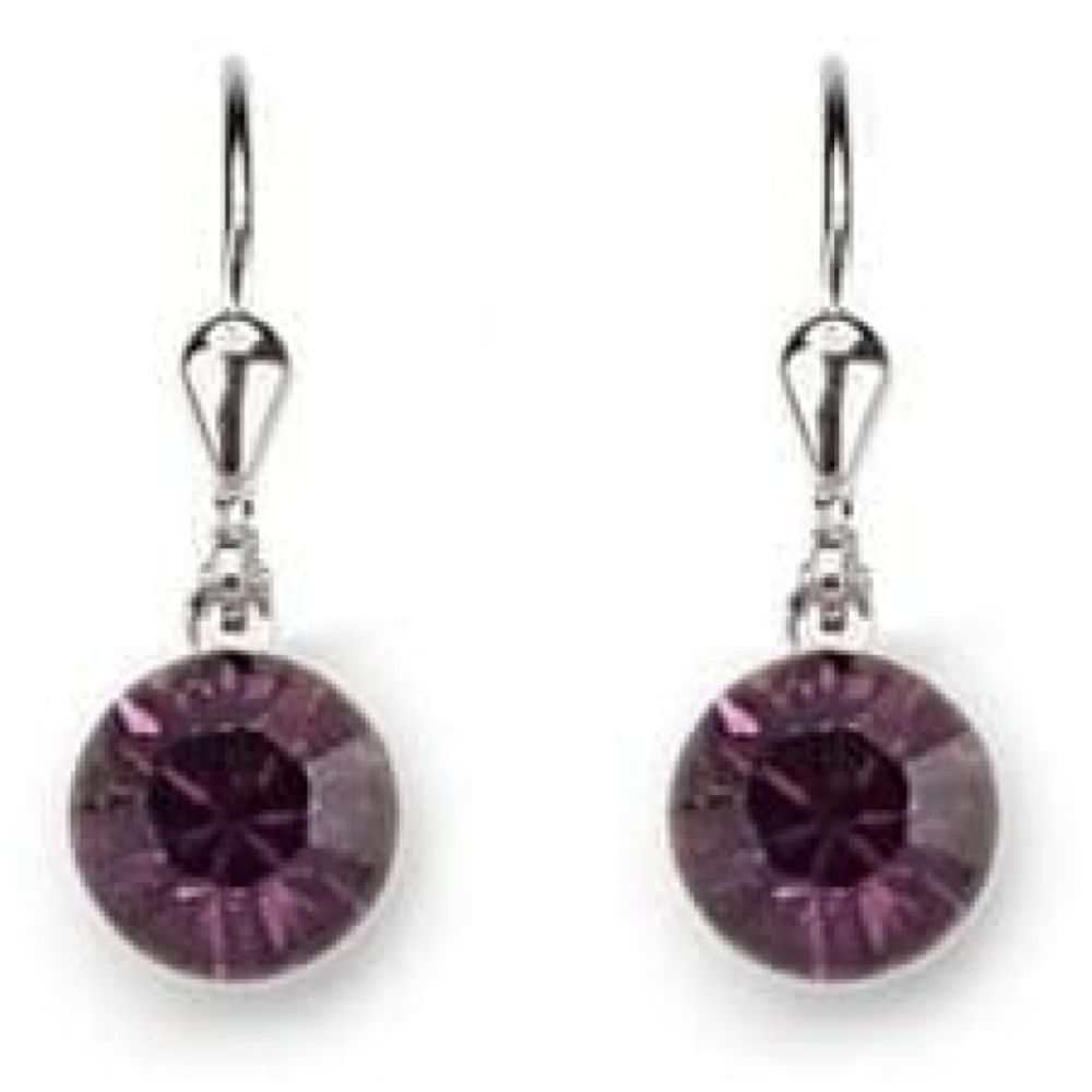 Ladies Purple Swarovski Elements Rhodium Plated Metal Earrings
