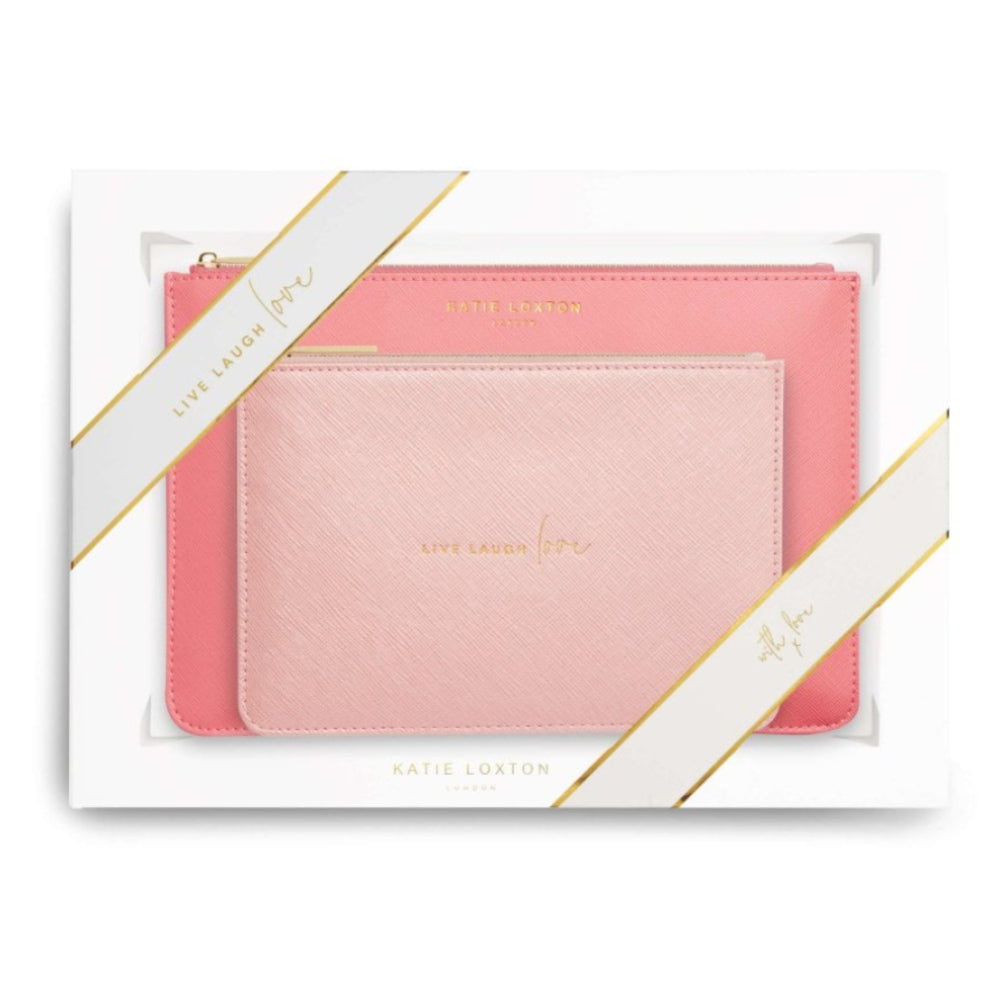 PERFECT POUCH GIFT SET - LIVE LAUGH LOVE - Pink and Metallic Light Pink - 29x21x2.5cm (boxed)
