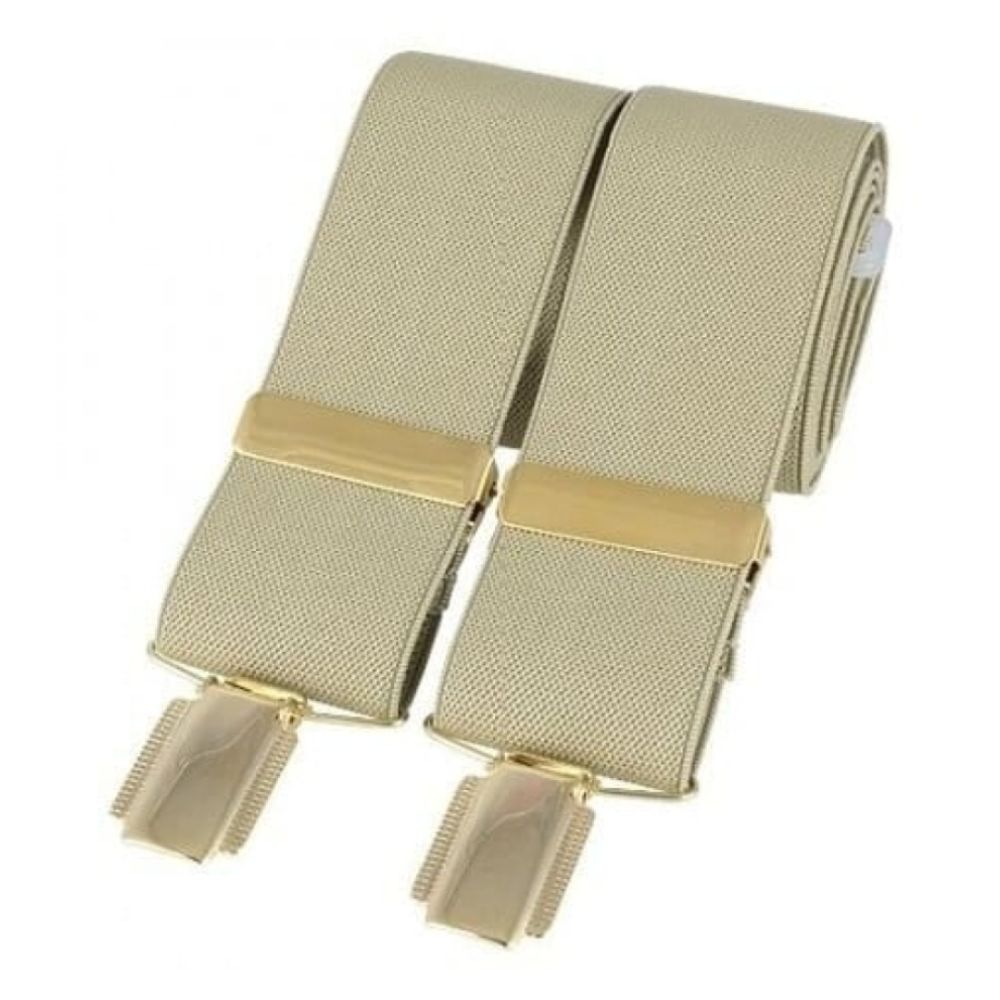 Natural Plain Beige Fabric Elasticated Braces