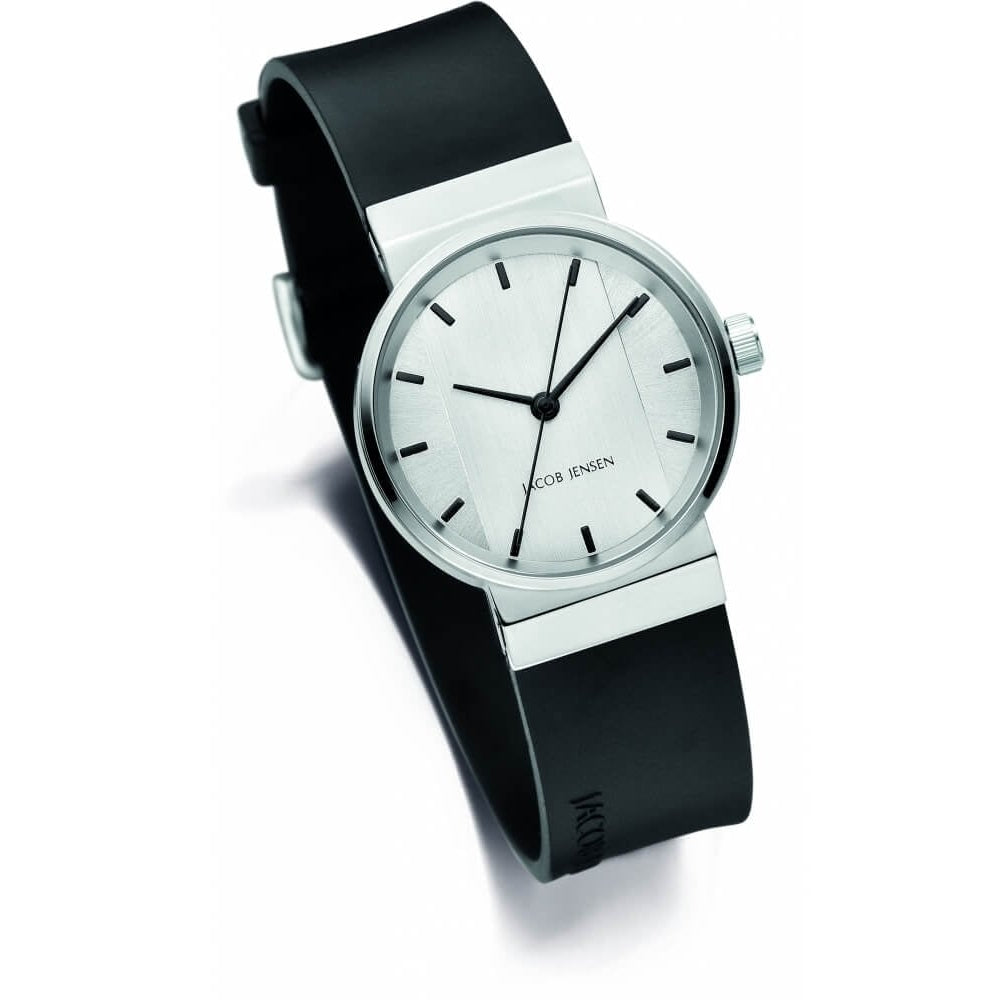 Stainless Steel Silver Dial & Black Silicone Strap Ladies Watch