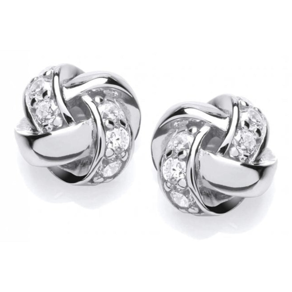 Silver CZ Plaited Knot Earrings