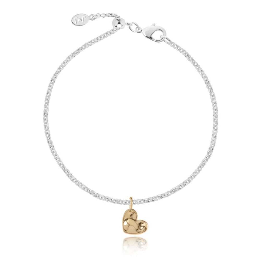 WISH Bracelet - Heart Bracelet - Yellow Gold Charm - Silver Chain - Bracelet - 19cm Adjustable