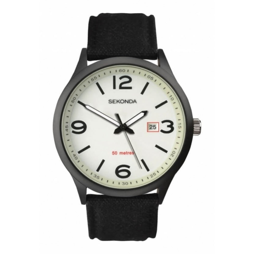 Ion Plated White Dial & Black Nylon Strap Gents Watch