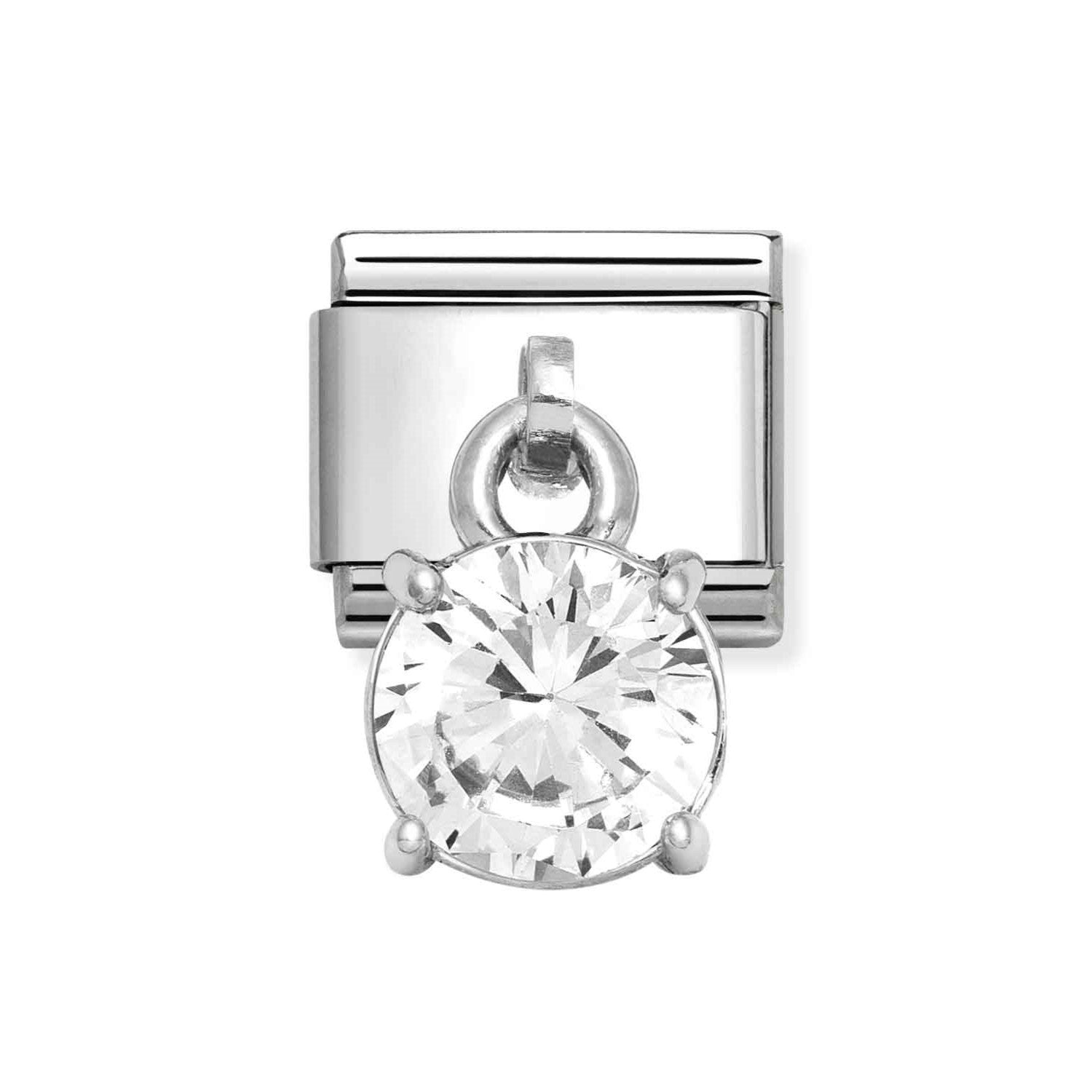 Composable Classic Link With Brilliant Round White CZ Charm In 925 Silver