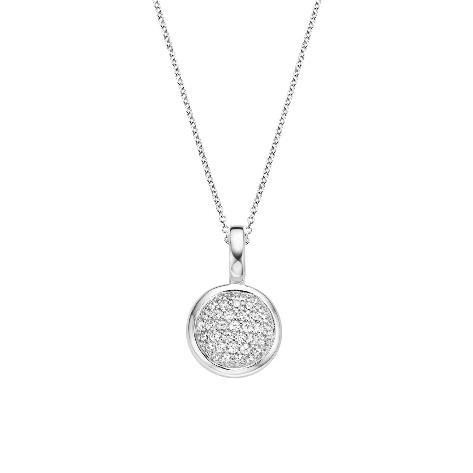 CZ Pave Setting Disc Pendant Necklace
