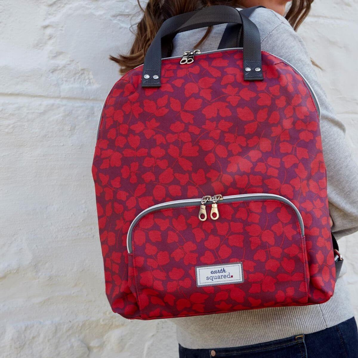 Red Flower Oil Cloth Backpack