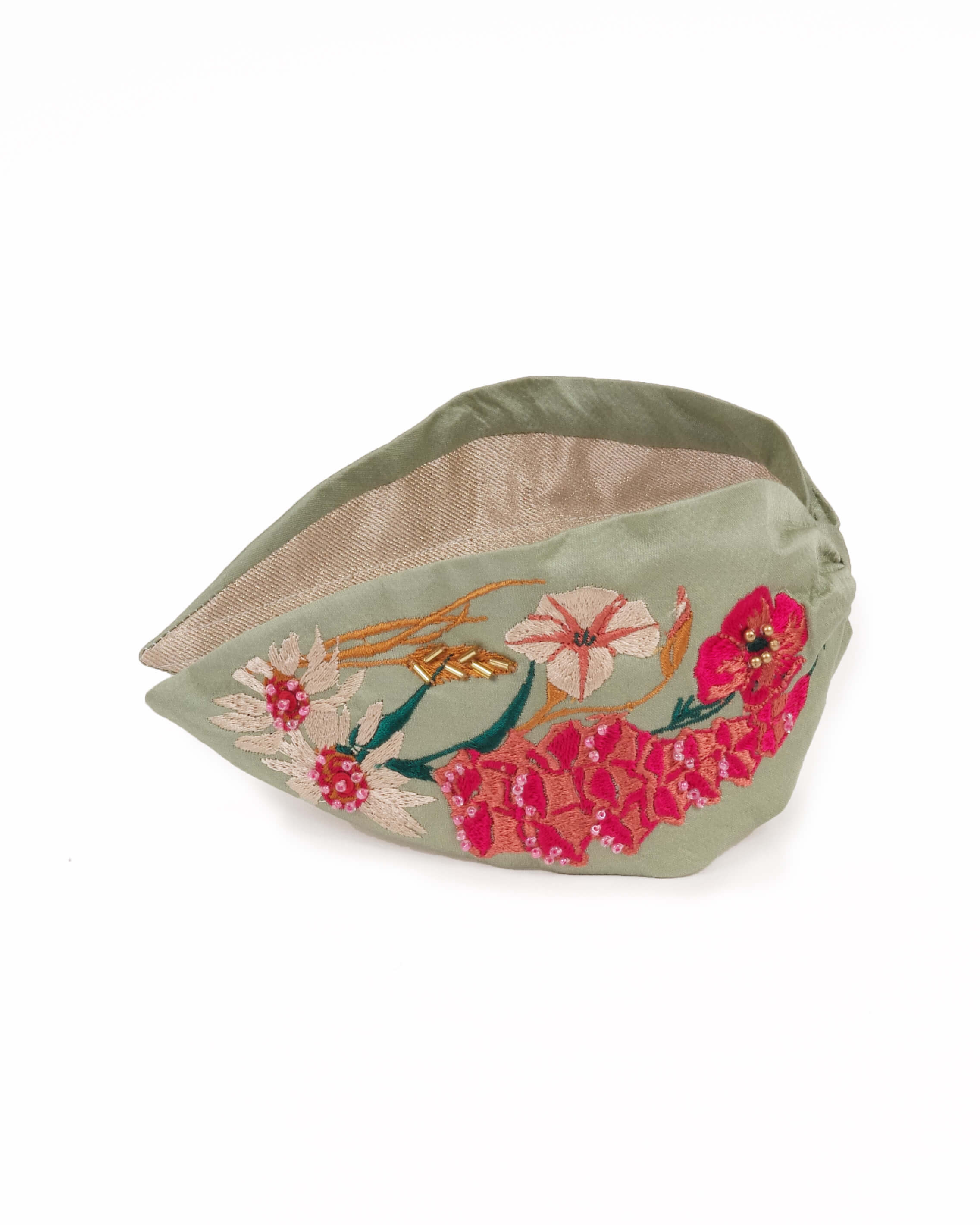Embroidered Headband Country Garden Mint