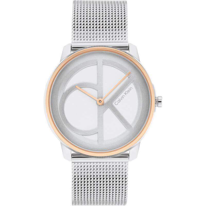 Iconic Rose Gold Bezel White CK Dial & Silver Mesh Strap Watch