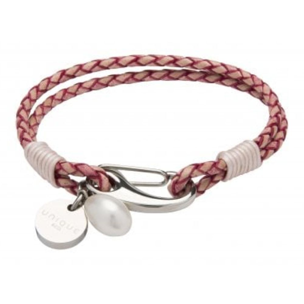 Anti. Pink Leather Bracelet With Steel Shrimp Clasp - Pearl Charm