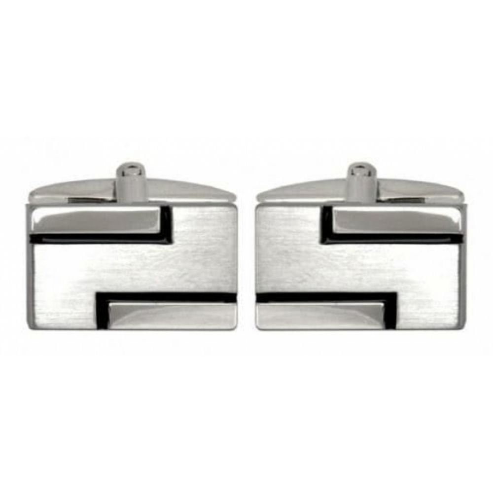 Brushed & Polished Black Lined Rectangle Cufflinks