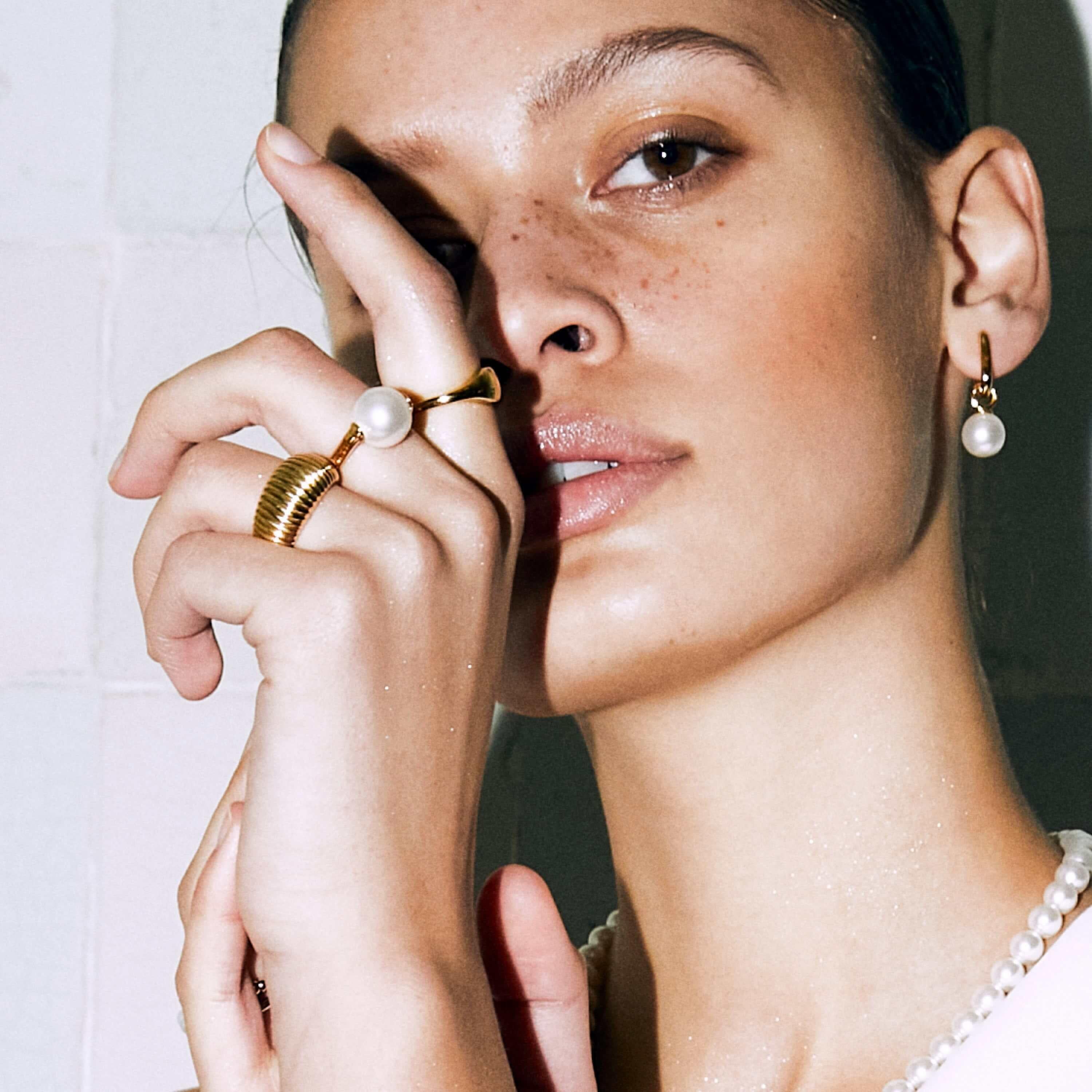 Gold Plated Pearl Hoop Earrings