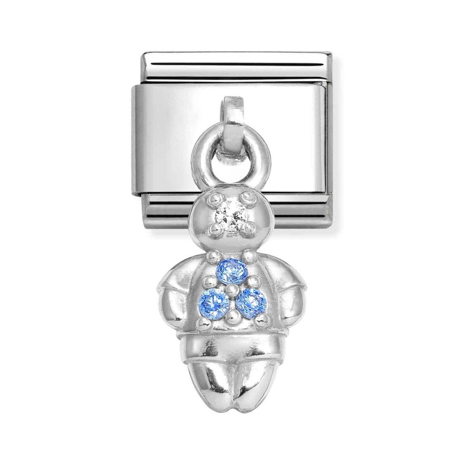 Composable Classic Link With Boy Charm in 925 Silver With Light Blue CZ