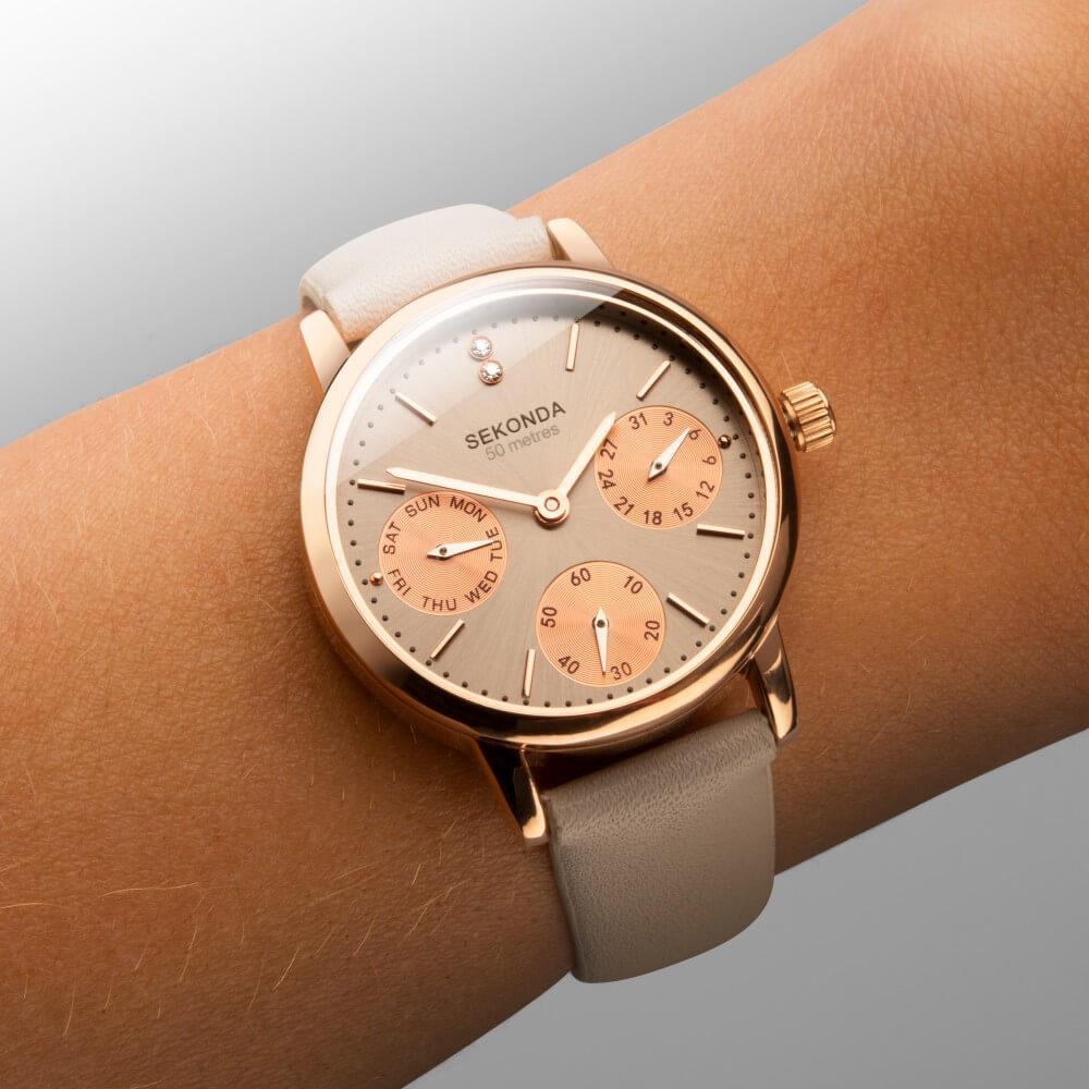 Rose Gold Case With Grey Dial & PU Strap Ladies Classic Watch