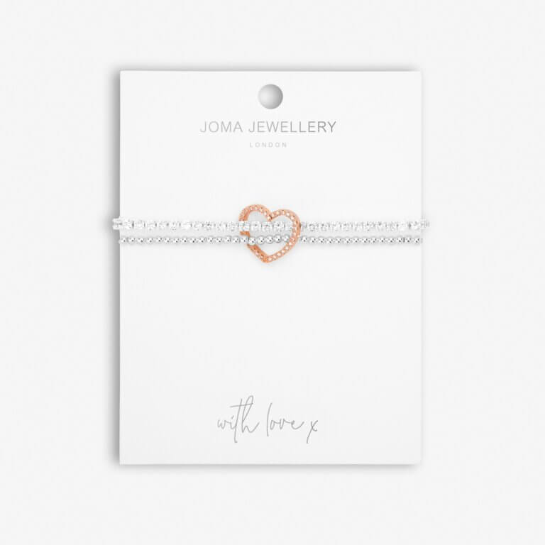 Lila Lustre | Heart | Silver And Rose Gold | Bracelet | 17.5cm Stretch