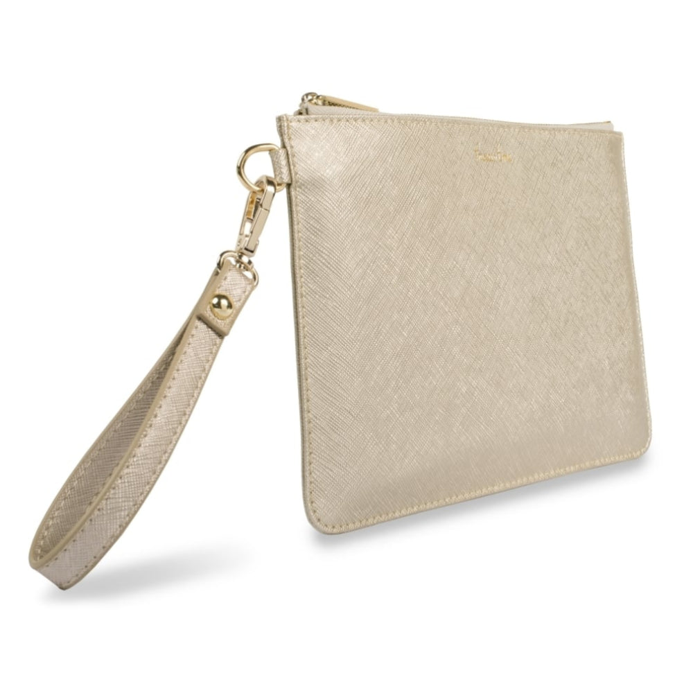 SECRET MESSAGE POUCH - PROSECCO TIME/ENJOY TODAY SIP SIP HOORAY! - metallic champagne - 16x24cm