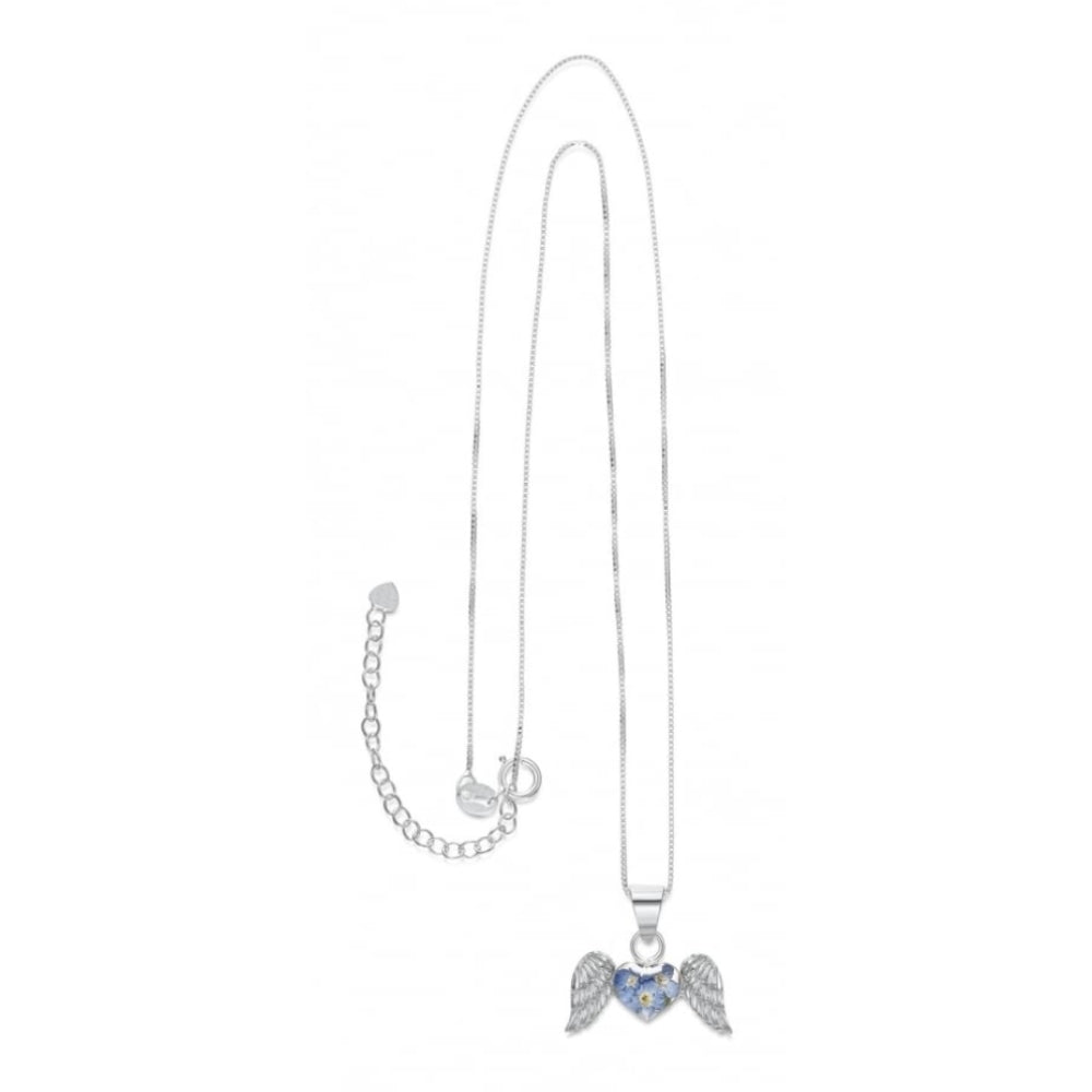 Silver Pendant - Forget me not - Angel wings