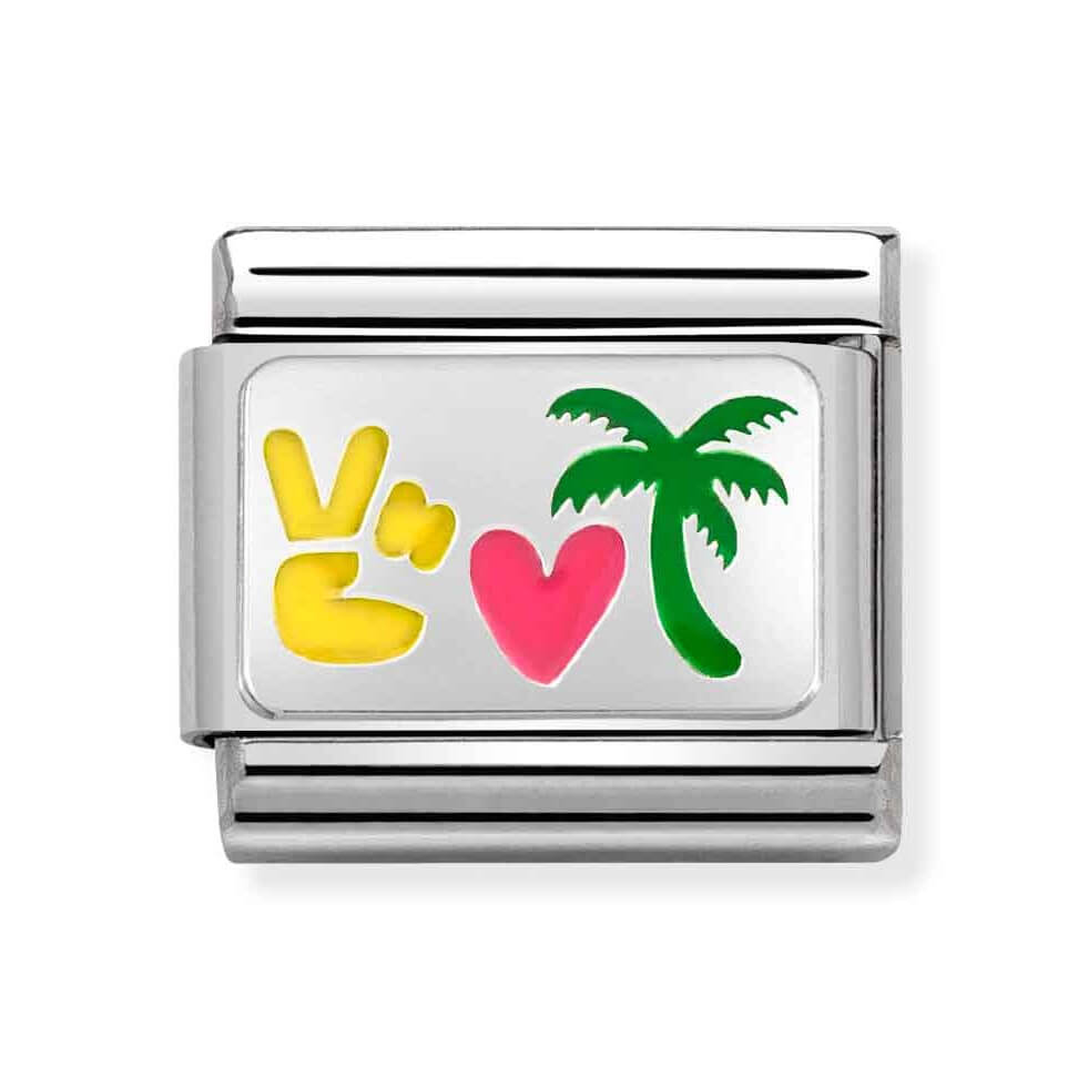Classic Link In SilverWith Peace, Heart, Palm Tree Symbol