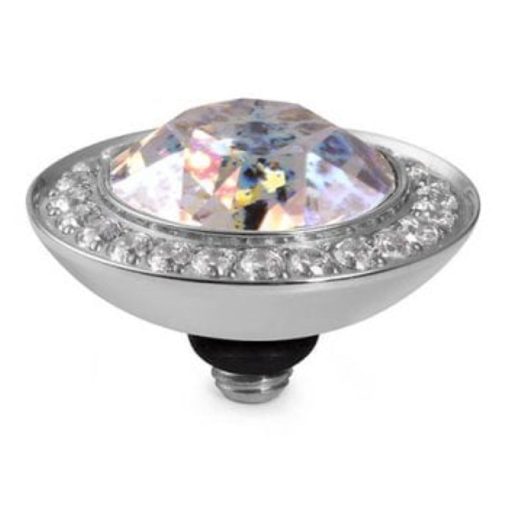 13mm Interchangeable Tondo Deluxe White Patina Crystal Top in S/P With Crystal Bordered