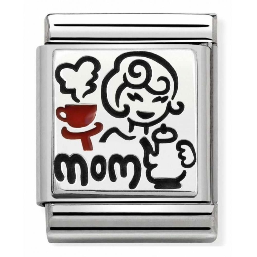 Composable Oxidised MOM With Cup Stainless Steel, Enamel And Sterling Silver Big Charm