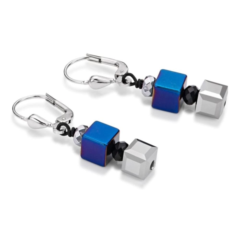 Metallic Blue & Black Geo Cube Earring