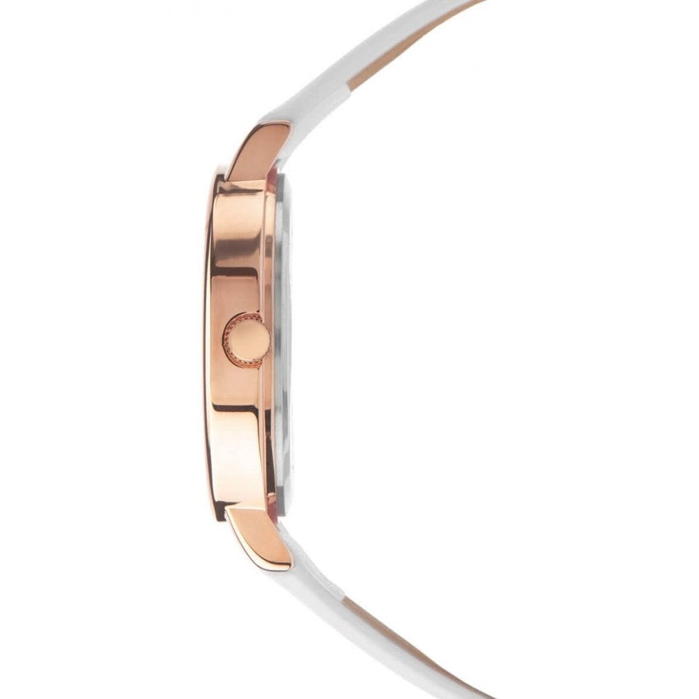 Rose Gold Plated Case With White Dial & White PU Strap Ladies Watch