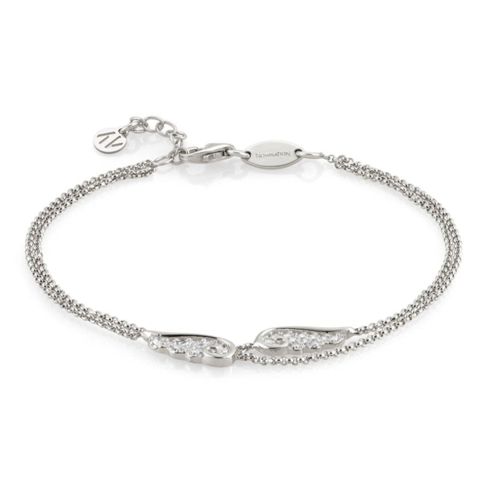 Twin Chain Bracelet with Wing Symbol in Silver