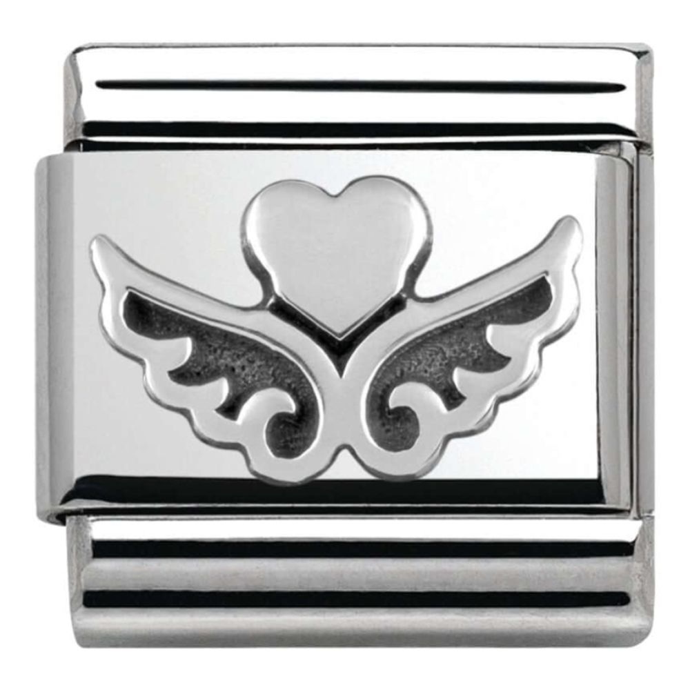 Classic Oxidised Silver Heart with Wings Link