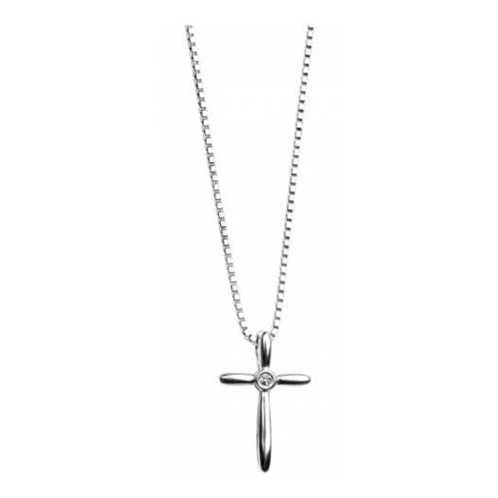 Childrens Sterling Silver Cross Pendant Necklace With Diamond