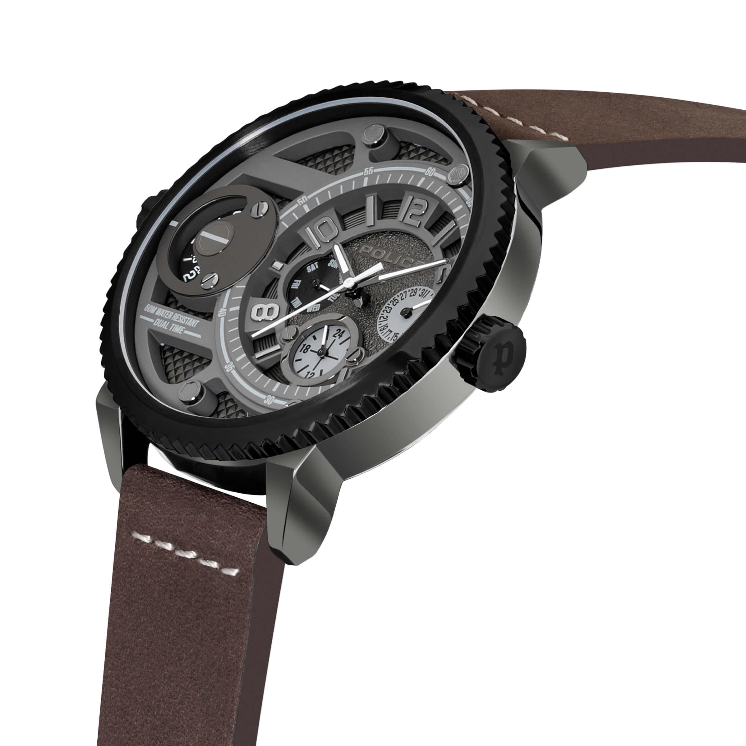 Ray Gun Multi Dial Brown Leather Strap Watch
