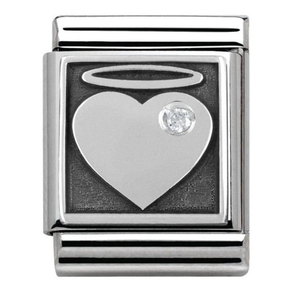 Big Oxidised Angel Heart with CZ Stone