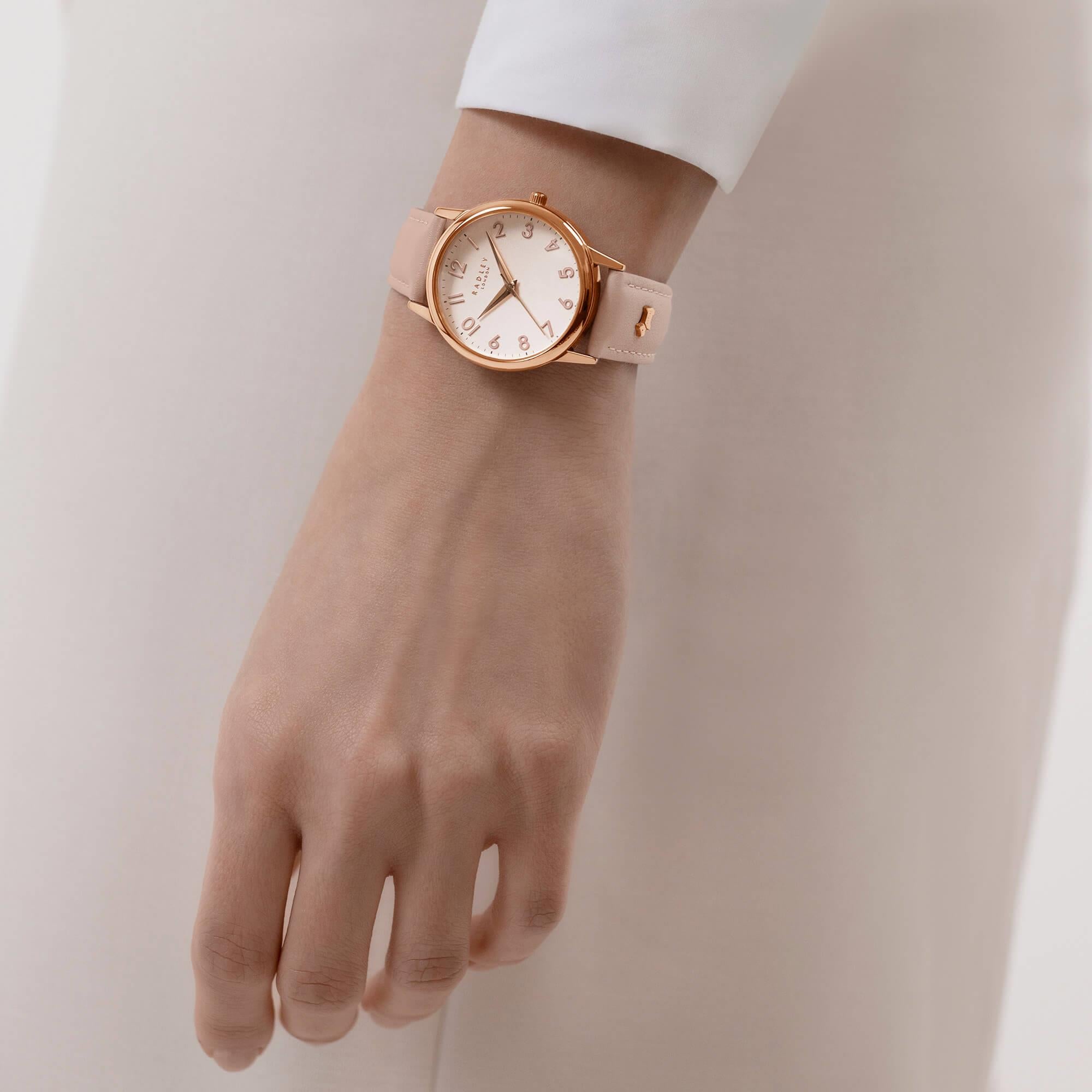 Rose Gold Plated Pink Leather Strap Watch